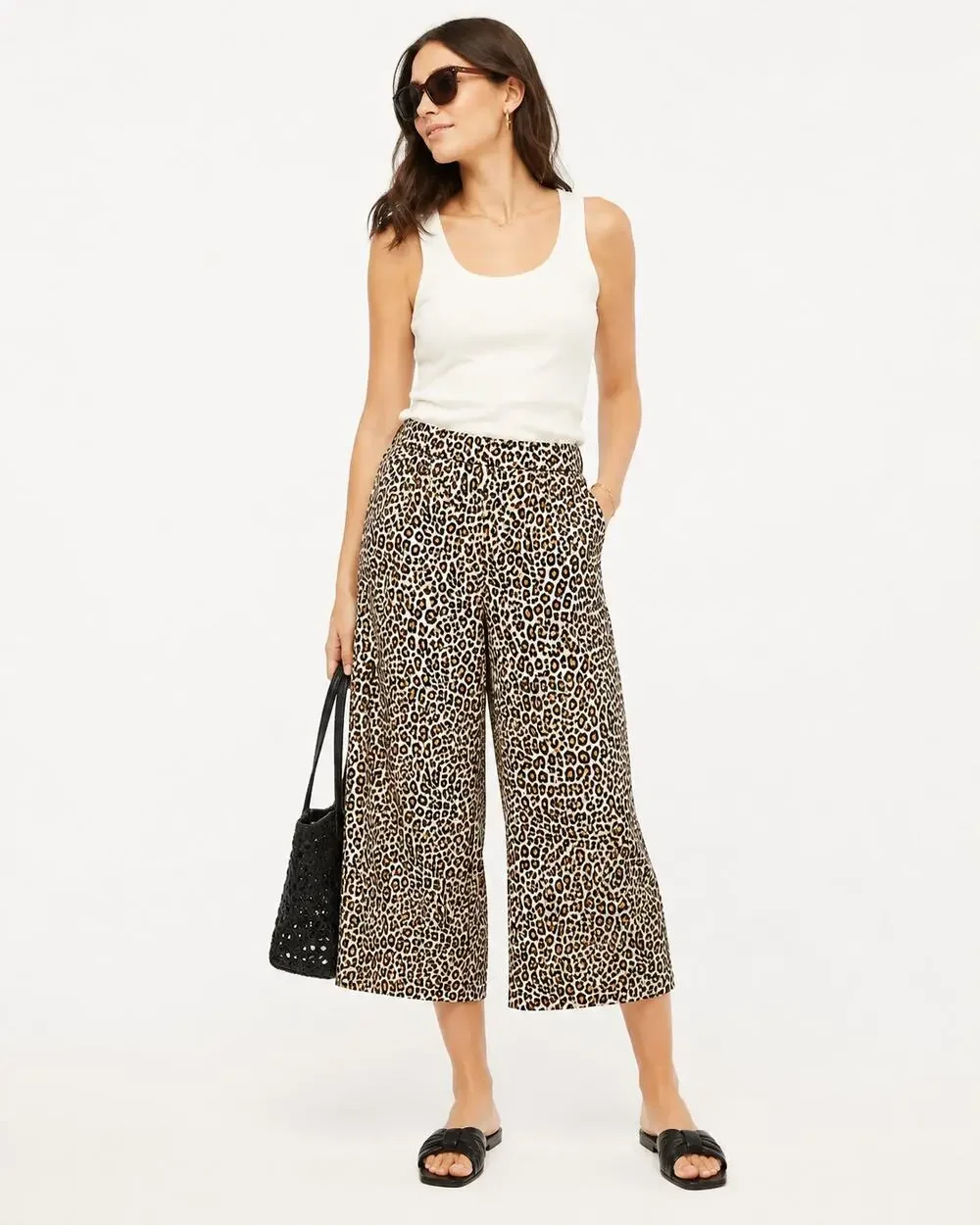 J.Crew Silk Leopard Print Wide Leg Cropped Pants Culottes Women's 12 J5692 EUC